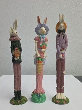 Windsor Collection 12" Resin Figurines Set of 3 Country Bunny Rabbits Easter